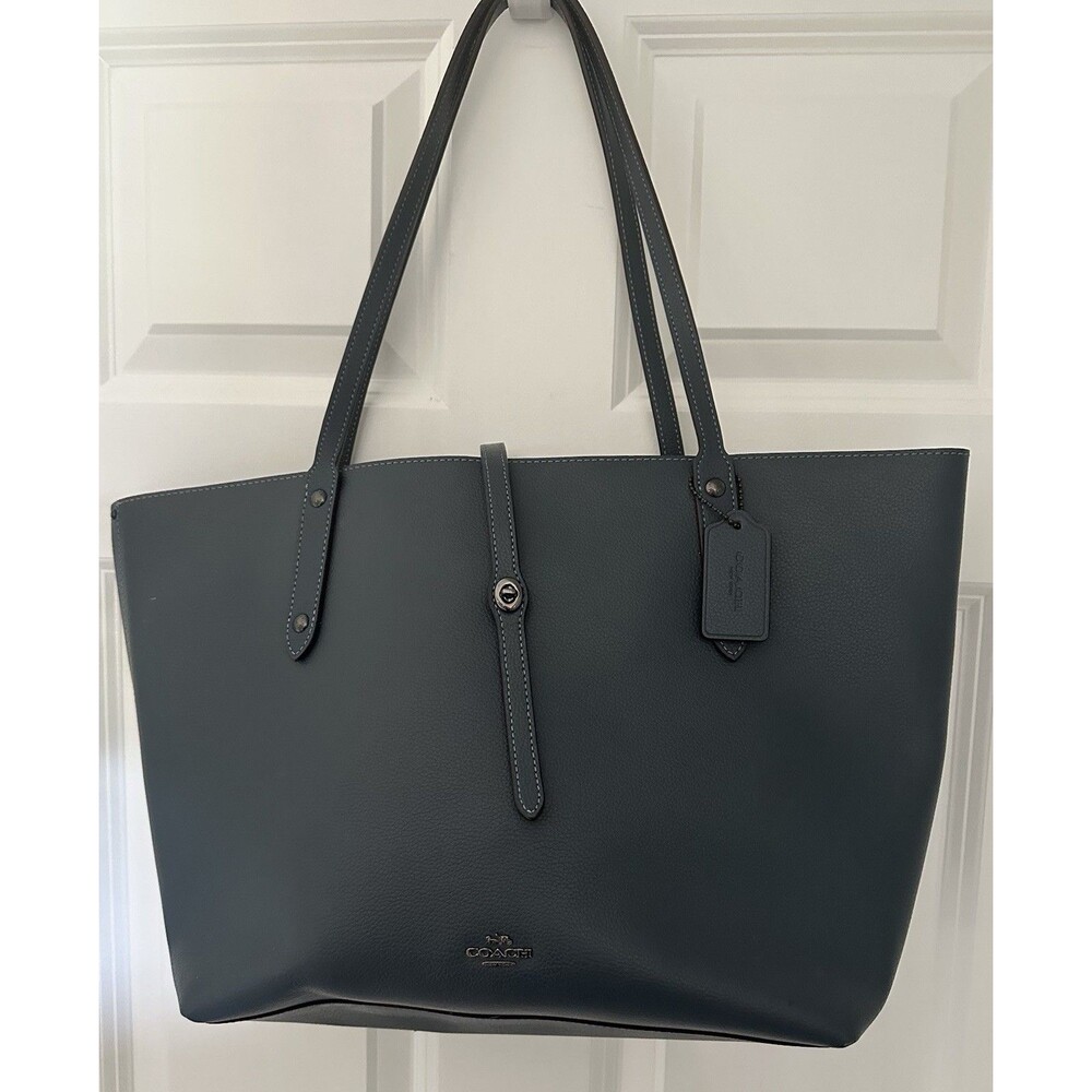 COACH Market Tote Bag Denim Blue W/ Tan Leather Int w/ Silver Hardware #58849